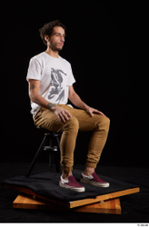 Whole Body Man White Shirt Trousers Slim Sitting Studio photo references